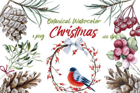 Botanical Watercolor Christmas Clipart: Elevating Your Holiday Designs with Hand-Painted Elegance